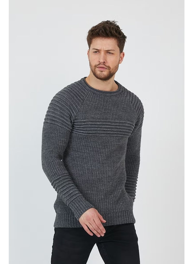 Cool Tarz Cool Style Anthracite Men's Ribbed Crew Neck Knitwear SWEATER-TRZCM28888R50M - Image 2